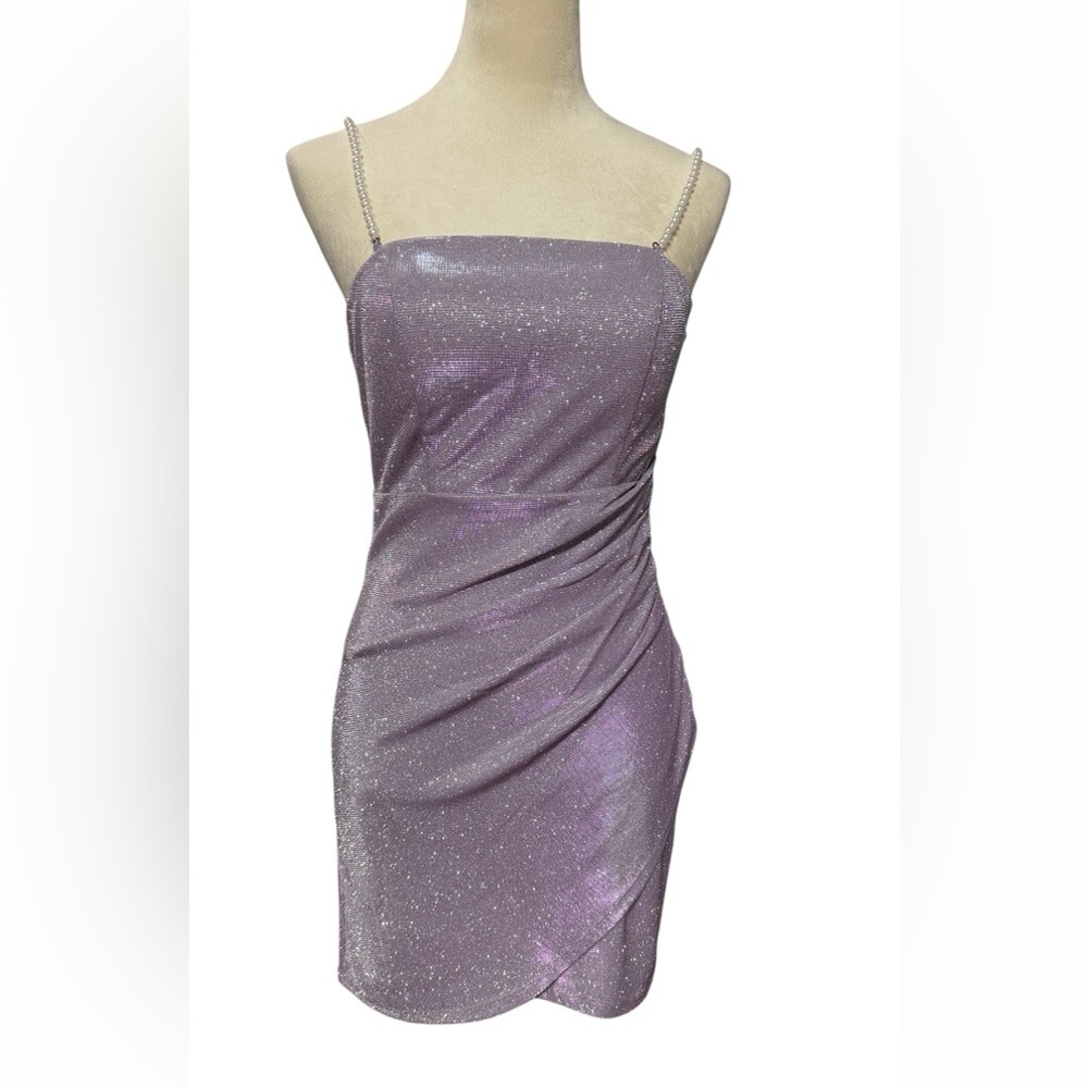 Midnight Doll Shimmering Strapless Lavender Dress